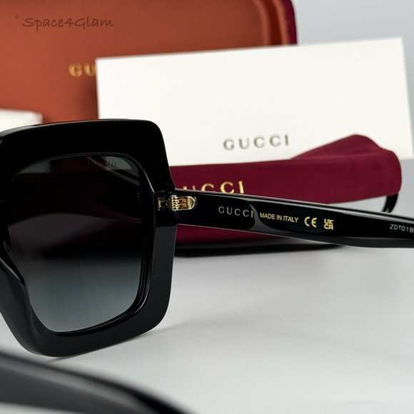 NEW GUCCI GG0328S 001 Black Gray Gradient Rectangle Oversized Women Sunglasses - Picture 6 of 10